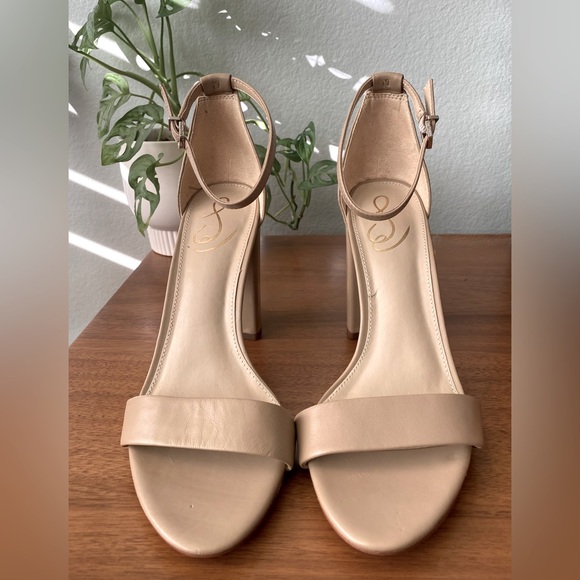 Sam Edelman Yaro Block Heel Sandals Beige Taupe Tan Nude Leather Size 10 - Picture 3 of 11